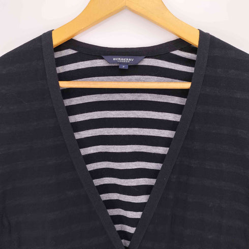 バーバリーロンドン BURBERRY LONDON ホース刺繍 裏地ボーダー リネン混 コットン Vネック ロングカーディガン レディース FREE
