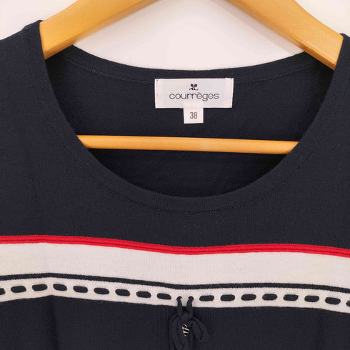 クレージュ courreges ロゴプレート リボン クルーネック 半袖サマーニット レディース FR:38