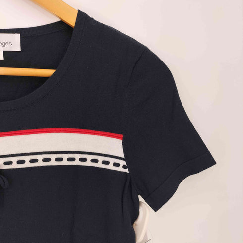 クレージュ courreges ロゴプレート リボン クルーネック 半袖サマーニット レディース FR:38