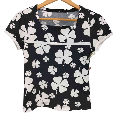 クレージュ courreges クローバー柄 スクエアネック 半袖Tシャツ レディース 9R