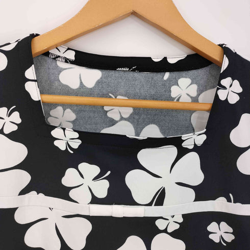クレージュ courreges クローバー柄 スクエアネック 半袖Tシャツ レディース 9R