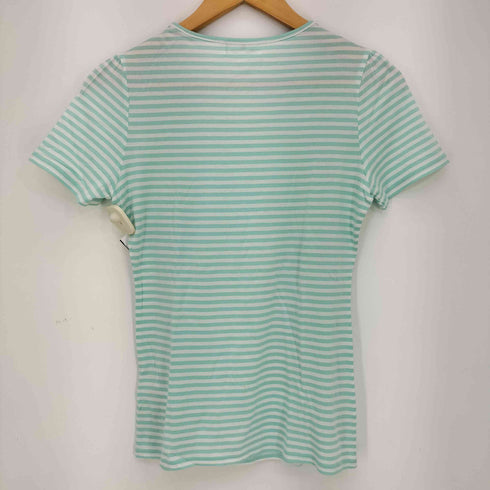 クレージュ courreges フロントロゴ ラインストーン ボーダー Uネック 半袖Tシャツ レディース FR:38