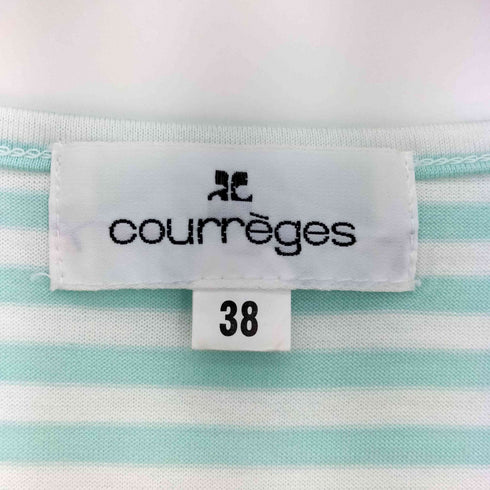 クレージュ courreges フロントロゴ ラインストーン ボーダー Uネック 半袖Tシャツ レディース FR:38