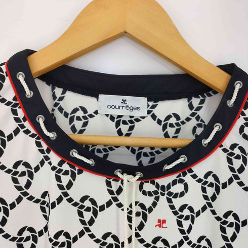 クレージュ courreges ロープ総柄 ロゴプリント ドロスト クルーネック半袖Tシャツ レディース FR:38