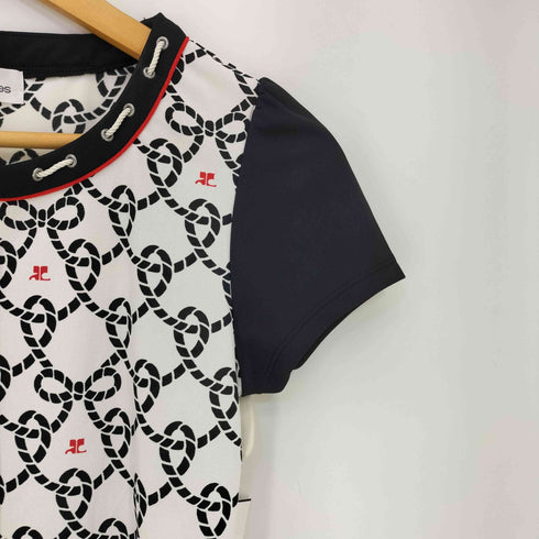 クレージュ courreges ロープ総柄 ロゴプリント ドロスト クルーネック半袖Tシャツ レディース FR:38