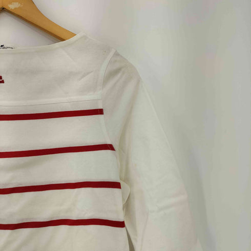 クレージュ courreges フロントロゴ刺繍 ボーダー ボートネック 五分袖カットソー レディース 9R