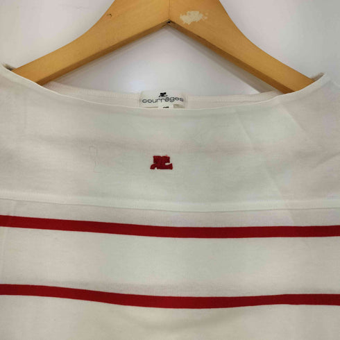 クレージュ courreges フロントロゴ刺繍 ボーダー ボートネック 五分袖カットソー レディース 9R