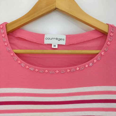 クレージュ courreges ボーダー ビーズ装飾 チュニック 半袖ワンピース レディース FR:38