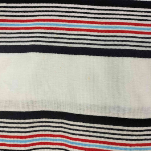 クレージュ courreges ロゴ刺繍 マルチカラーボーダー 袖リボン ボートネック 五分袖カットソー レディース 9R