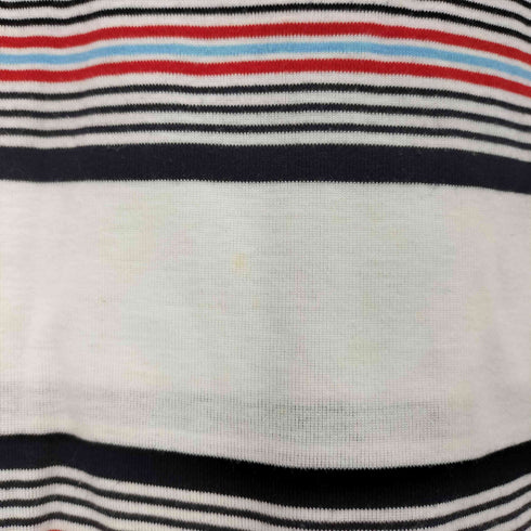 クレージュ courreges ロゴ刺繍 マルチカラーボーダー 袖リボン ボートネック 五分袖カットソー レディース 9R