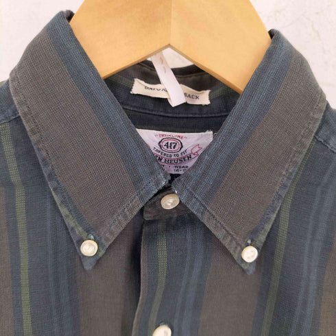 ヴァンヒューゼン VAN HEUSEN 90-00S OXFORD HOPSACK オックスフォード ホップッサック 半袖 ボタンダウン ストライプ シャツ メンズ S