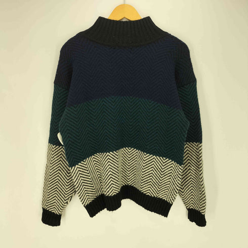 ペリーエリス PERRY ELLIS 90S 香港製 ヘリンボーン マルチカラー コットン ウール モックネック ニット メンズ import:L