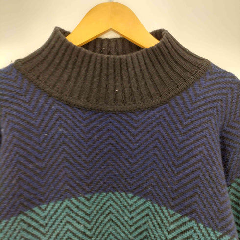 ペリーエリス PERRY ELLIS 90S 香港製 ヘリンボーン マルチカラー コットン ウール モックネック ニット メンズ import:L