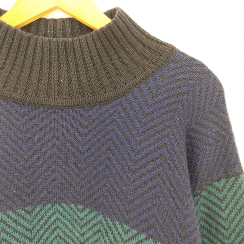 ペリーエリス PERRY ELLIS 90S 香港製 ヘリンボーン マルチカラー コットン ウール モックネック ニット メンズ import:L