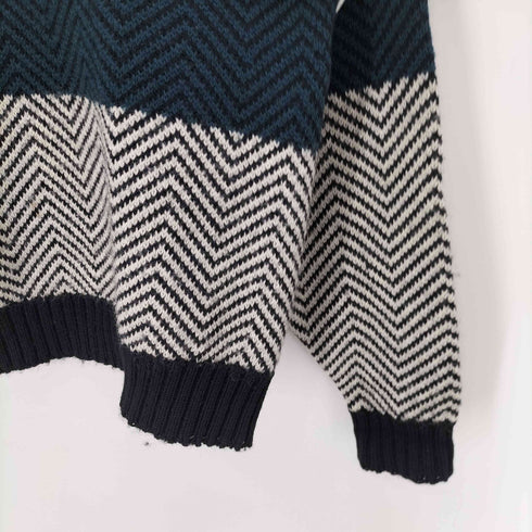 ペリーエリス PERRY ELLIS 90S 香港製 ヘリンボーン マルチカラー コットン ウール モックネック ニット メンズ import:L