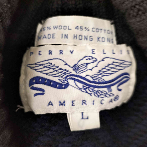 ペリーエリス PERRY ELLIS 90S 香港製 ヘリンボーン マルチカラー コットン ウール モックネック ニット メンズ import:L