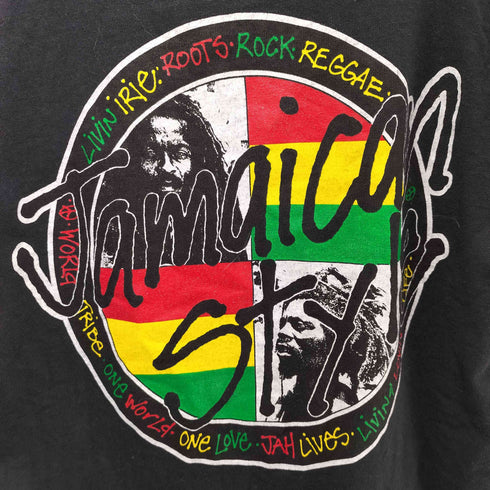 Jamaican Style 90s USA製 襟シングル ラスタ 両面プリント 半袖Tシャツ メンズ import:L