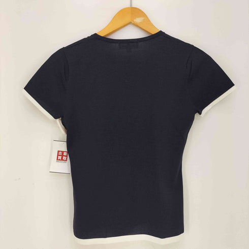 クレージュ courreges フロントロゴ刺繍 スパンコール シアー クルーネック 半袖Tシャツ レディース FR:38