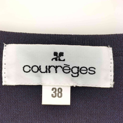 クレージュ courreges フロントロゴ刺繍 スパンコール シアー クルーネック 半袖Tシャツ レディース FR:38