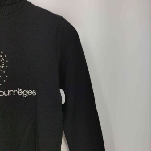 クレージュ courreges フロントロゴ刺繍 ラインストーン ライトオンス タートルネック 長袖ニット レディース FR:38