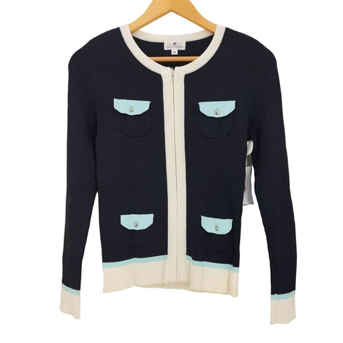 クレージュ courreges 4ポケ リブ編み 配色切替 ジップニットカーディガン レディース 9R