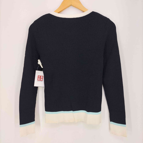 クレージュ courreges 4ポケ リブ編み 配色切替 ジップニットカーディガン レディース 9R