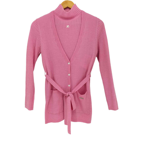クレージュ courreges ロゴプレート ベルデッド Vネック 長袖カーディガン ハイネック 半袖ニット アンサンブル レディース どちらも38
