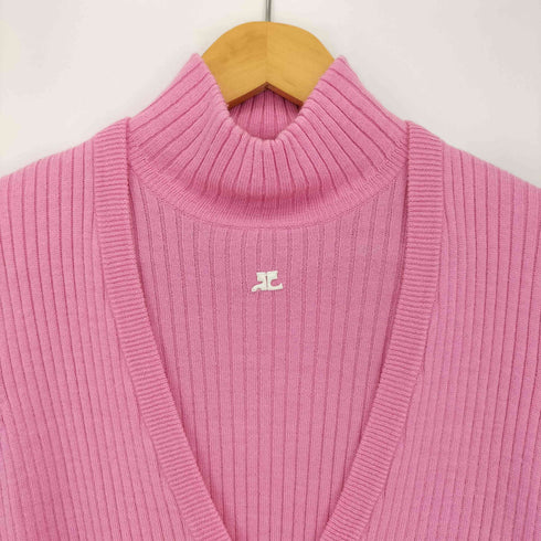 クレージュ courreges ロゴプレート ベルデッド Vネック 長袖カーディガン ハイネック 半袖ニット アンサンブル レディース どちらも38