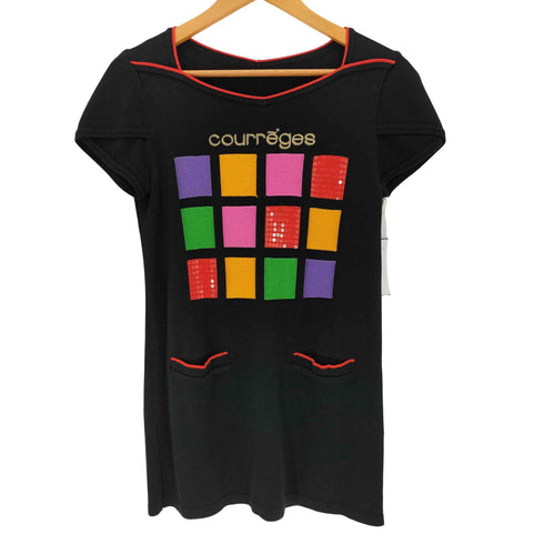 クレージュ courreges ロゴ刺繍 マルチカラーパネル チュニック 半袖ニットワンピース レディース FR:38