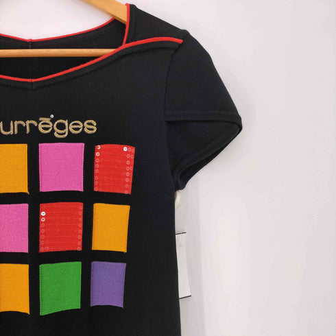 クレージュ courreges ロゴ刺繍 マルチカラーパネル チュニック 半袖ニットワンピース レディース FR:38