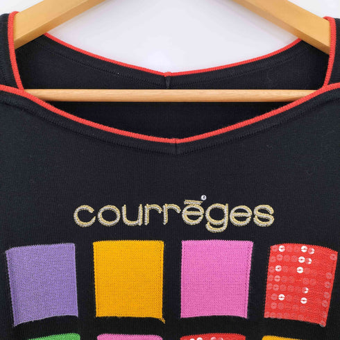 クレージュ courreges ロゴ刺繍 マルチカラーパネル チュニック 半袖ニットワンピース レディース FR:38