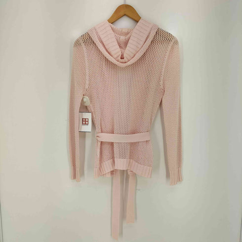 クレージュ courreges ベルデッド フード付き ボタンレス メッシュニットカーディガン レディース 9R