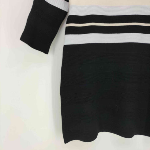 クレージュ courreges フロントロゴ刺繍 ボーダー スクエアネック 七分袖 チュニック ニットワンピース レディース FR:38