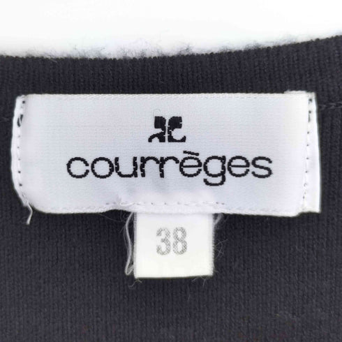 クレージュ courreges フロントロゴ刺繍 ボーダー スクエアネック 七分袖 チュニック ニットワンピース レディース FR:38