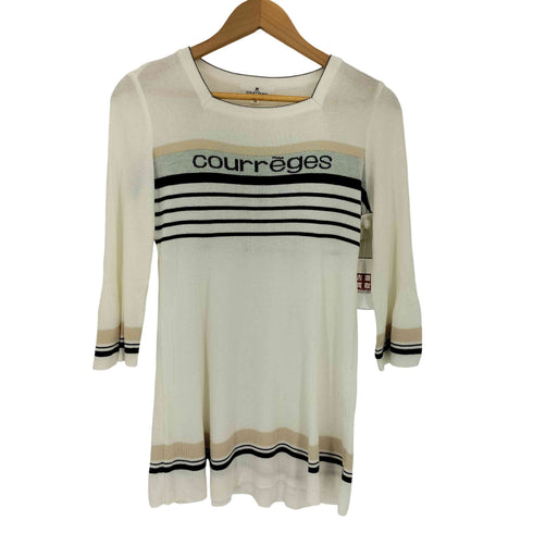 クレージュ courreges ロゴプリント ボーダー ライトオンス スクエアネック 七分袖 チュニック ニットワンピース レディース FR:38