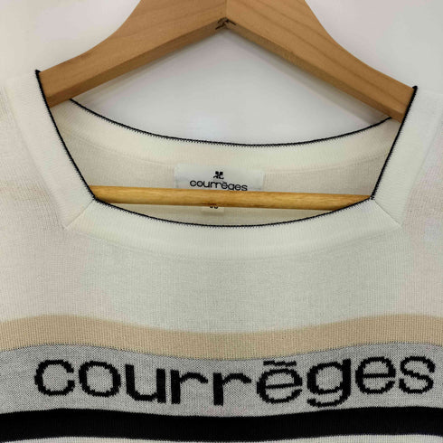 クレージュ courreges ロゴプリント ボーダー ライトオンス スクエアネック 七分袖 チュニック ニットワンピース レディース FR:38