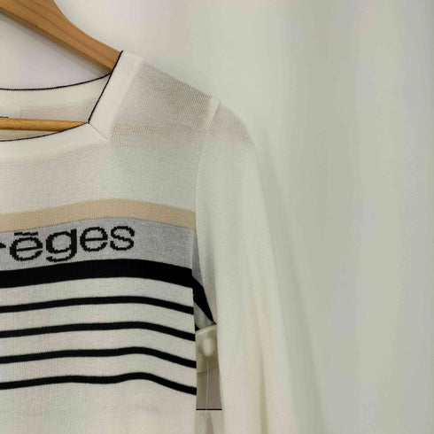 クレージュ courreges ロゴプリント ボーダー ライトオンス スクエアネック 七分袖 チュニック ニットワンピース レディース FR:38