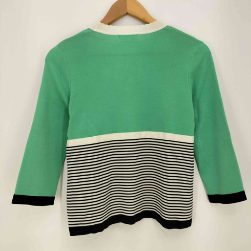 クレージュ courreges ボーダー フリルネック 七分袖 ニットカーディガン レディース FR:38