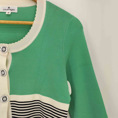 クレージュ courreges ボーダー フリルネック 七分袖 ニットカーディガン レディース FR:38