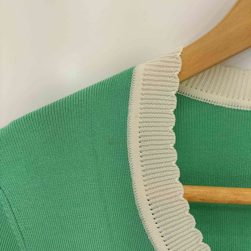 クレージュ courreges ボーダー フリルネック 七分袖 ニットカーディガン レディース FR:38