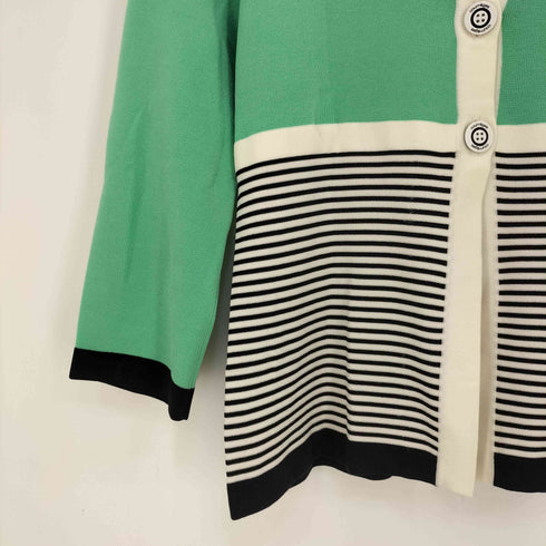 クレージュ courreges ボーダー フリルネック 七分袖 ニットカーディガン レディース FR:38