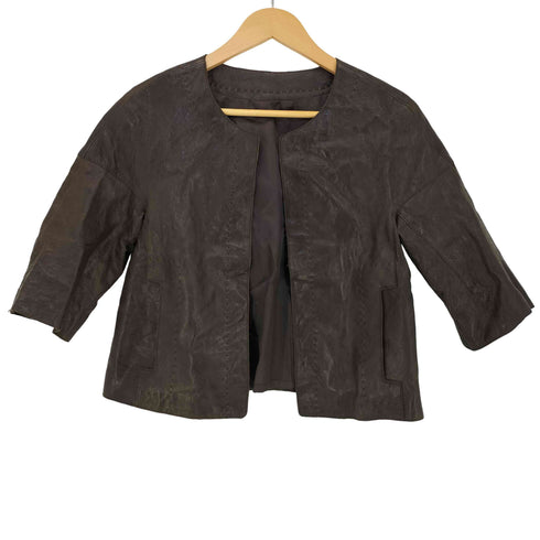 ITALIAN LAMB SKIN ステッチ ノーカラー ラムスキン レザージャケット レディース import:XS