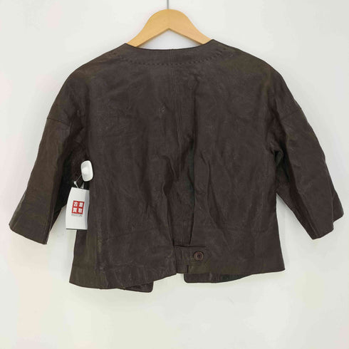 ITALIAN LAMB SKIN ステッチ ノーカラー ラムスキン レザージャケット レディース import:XS