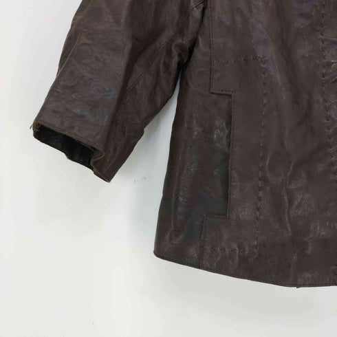 ITALIAN LAMB SKIN ステッチ ノーカラー ラムスキン レザージャケット レディース import:XS