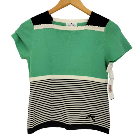 クレージュ courreges ボーダー切替 ボートネック 半袖サマーニット レディース FR:38