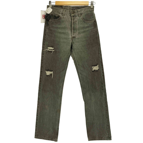 リーバイス Levis 80-90S ボタン裏653 ボールドウィン工場 501 先染めブラック ダメージ ボタンフライ デニム パンツ メンズ W28 L32
