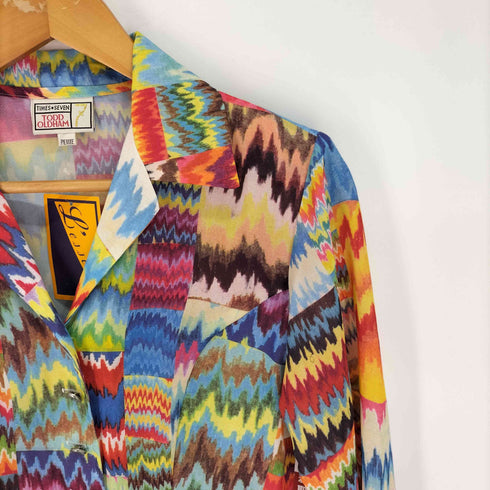 Todd oldham USA製 総柄 開襟 シャツ レディース PETITE