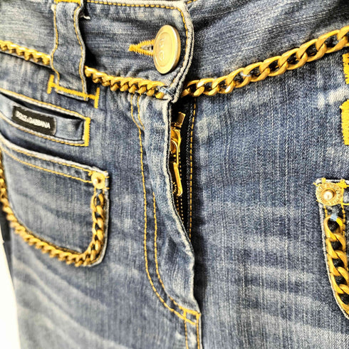 ドルチェアンドガッバーナ DOLCE&GABBANA チェーン付 デニム クロップド パンツ レディース 36