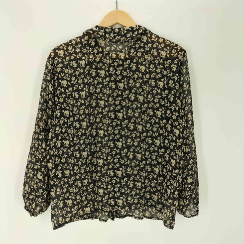 90S OLD SILK 100% シルク 絹 フラワー ボタニカル 総柄 シアー シースルー ブラウス レディース 36