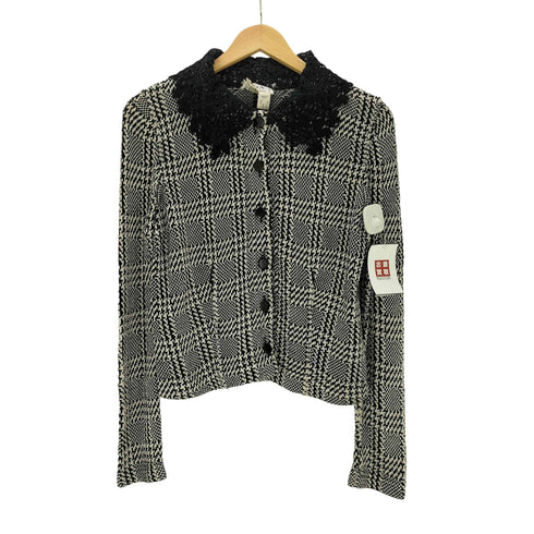 ベラペレ VERA PELLE MADE IN ITALY イタリア製 レース カラー ツイード チェック クロップド ジャケット レディース EUR:42